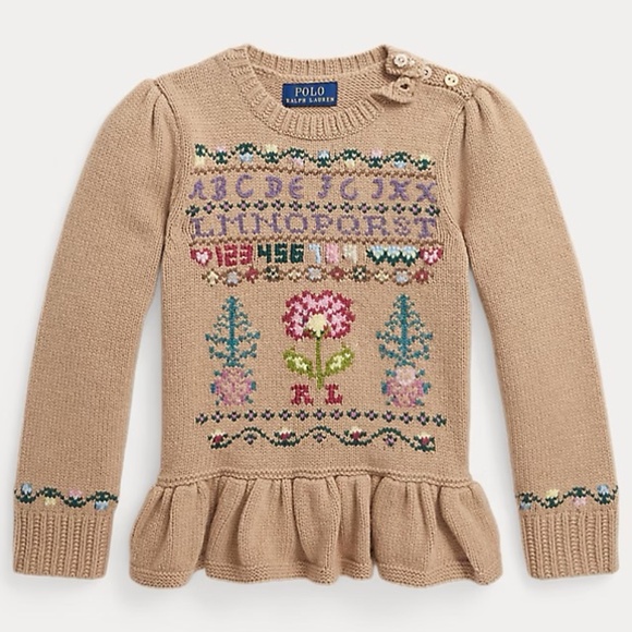 POLO RALPH LAUREN Girl's Intarsia Knit Wool Blend Peplum Sweater - Picture 1 of 2